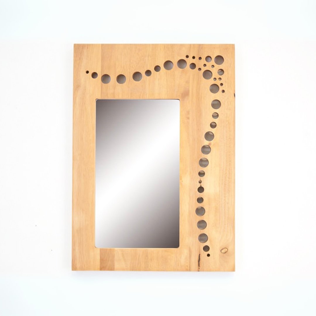 Mirror Bubble DC5065, Rectangular real wood mirror with circular pattern, view 2