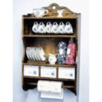 Wall Plate Rack DR2008, Solid wood wall shelf with 3 drawers