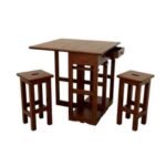 Folding Table DR2036, Solid wood folding table with 2 stools and 2 drawers