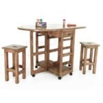 Butterfly Table DR2037, A solid wood table in a butterfly wing shape, with two stools and two drawers
