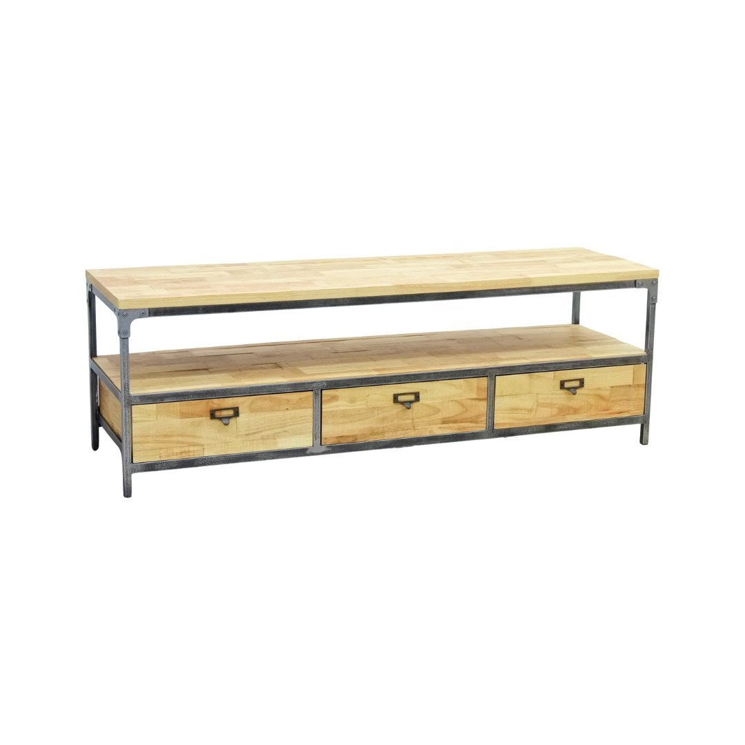 TV Cabinet MD7214, Minimalist solid wood TV stand with 3 drawers