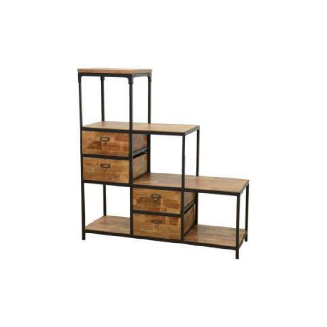 Stair Bookshelf MD7218, Solid wood ladder-shaped bookshelf with drawers