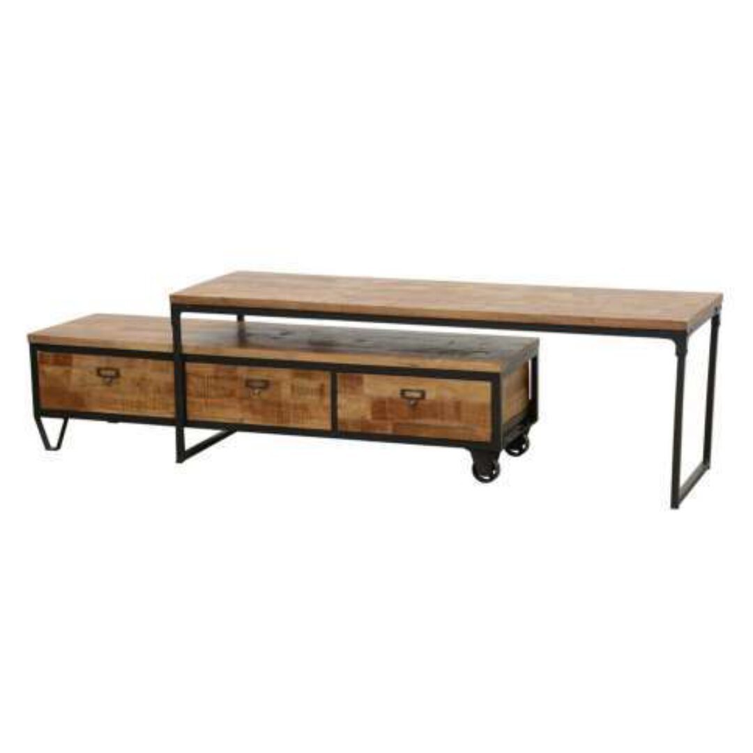 TV Cabinet MD7223, Minimalist solid wood TV stand with 3 drawers