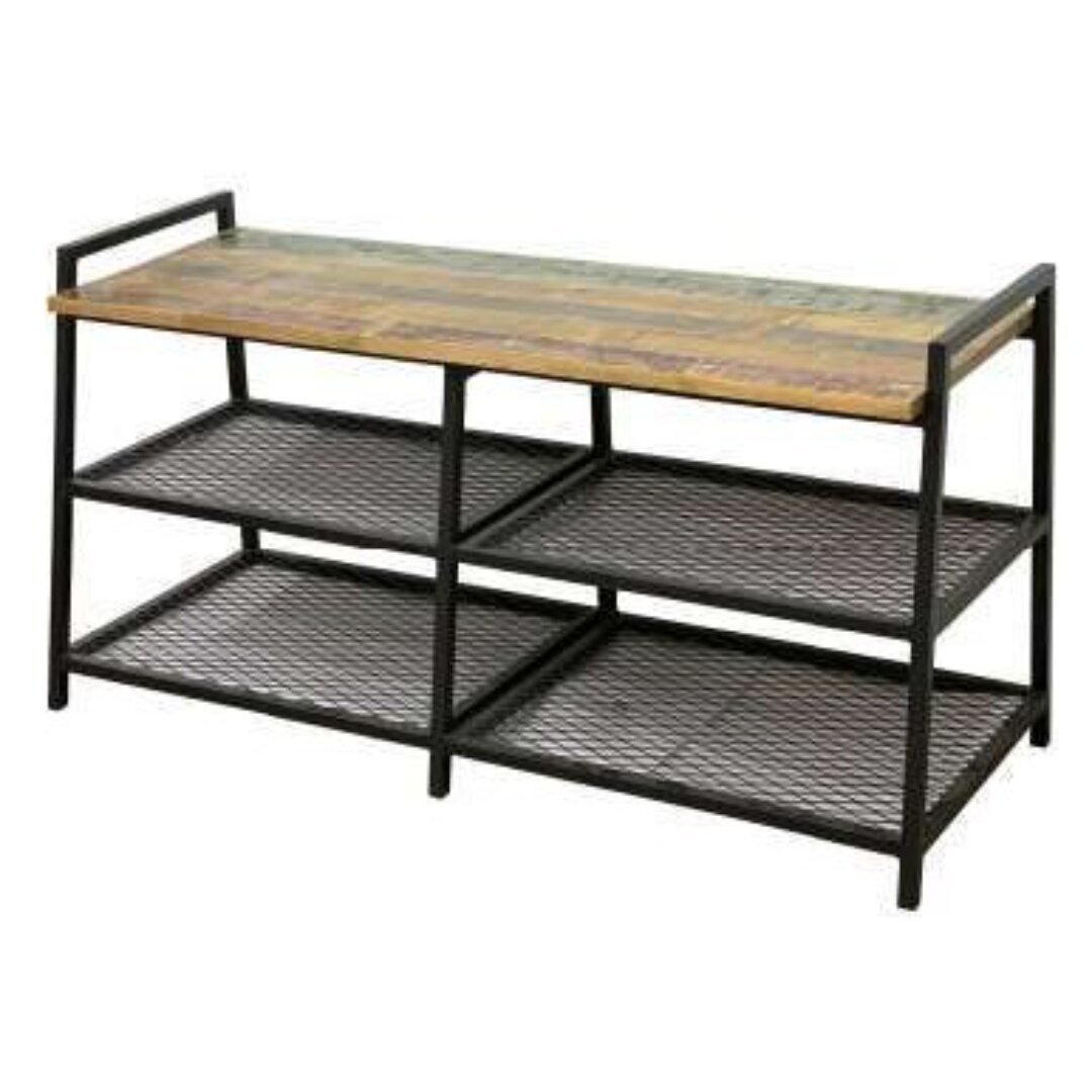 Shoes Cabinet MD7281, A low, minimalist shoe cabinet made of solid wood with a built-in bench