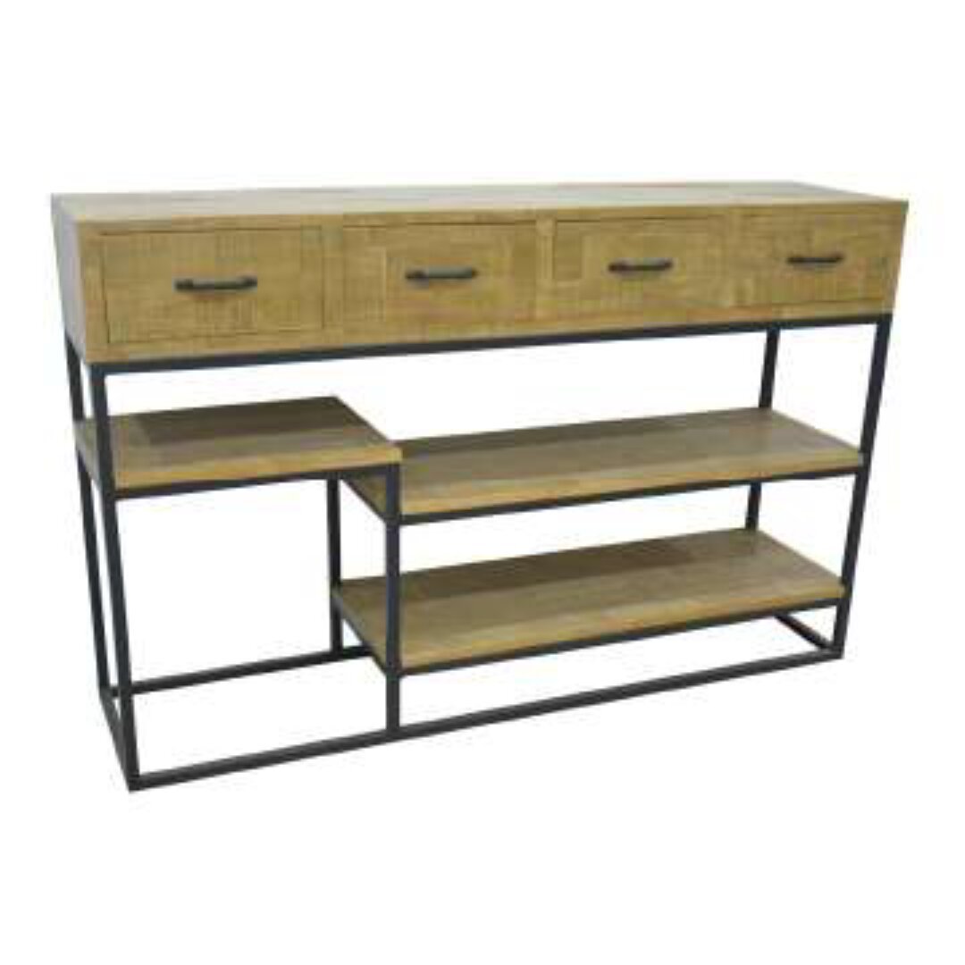 Console Table 4 Drawers MD7289, A long, minimalist console table made of solid wood with 4 drawers