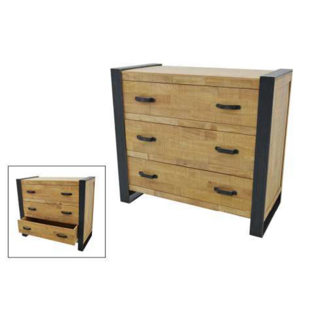 Chest of 3 Drawers MD7508, 100 cm long wooden storage chest of drawers