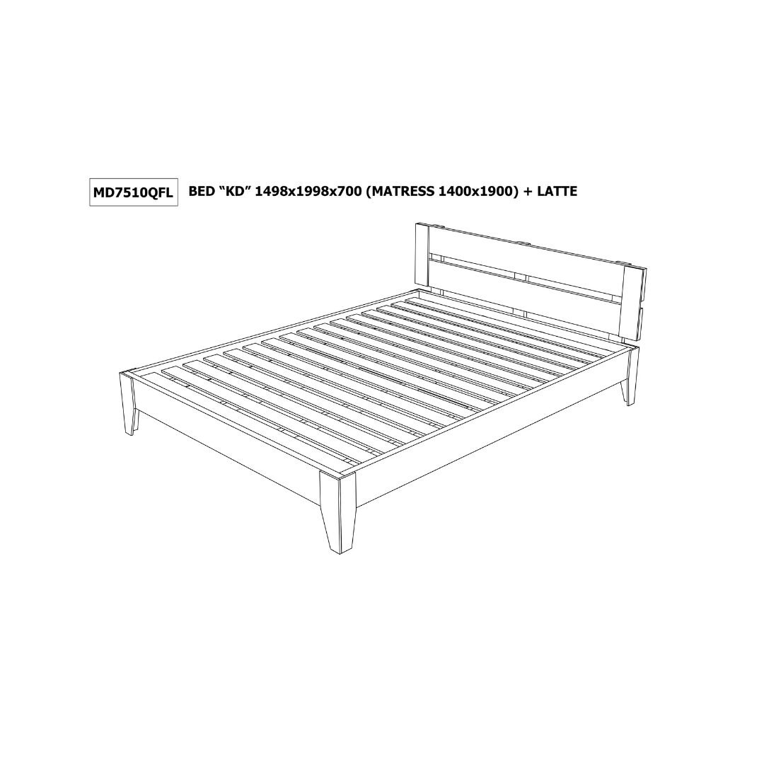 Wooden Bed Frame MD7510QFL, 5-foot wooden bed (Double Bed) for a 140x190 cm mattress