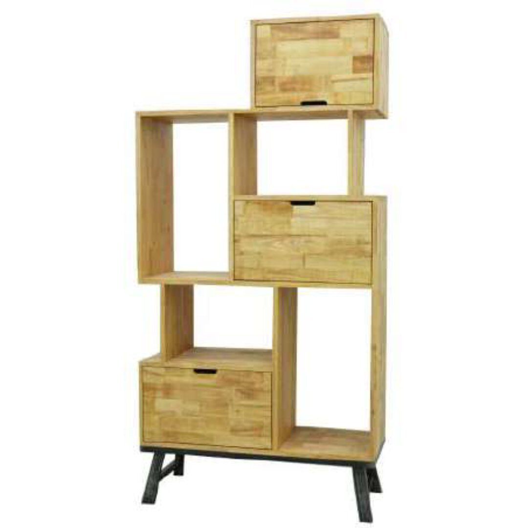 Bookshelf MD7710, Wooden bookshelf with 3 drawers, 200 cm high