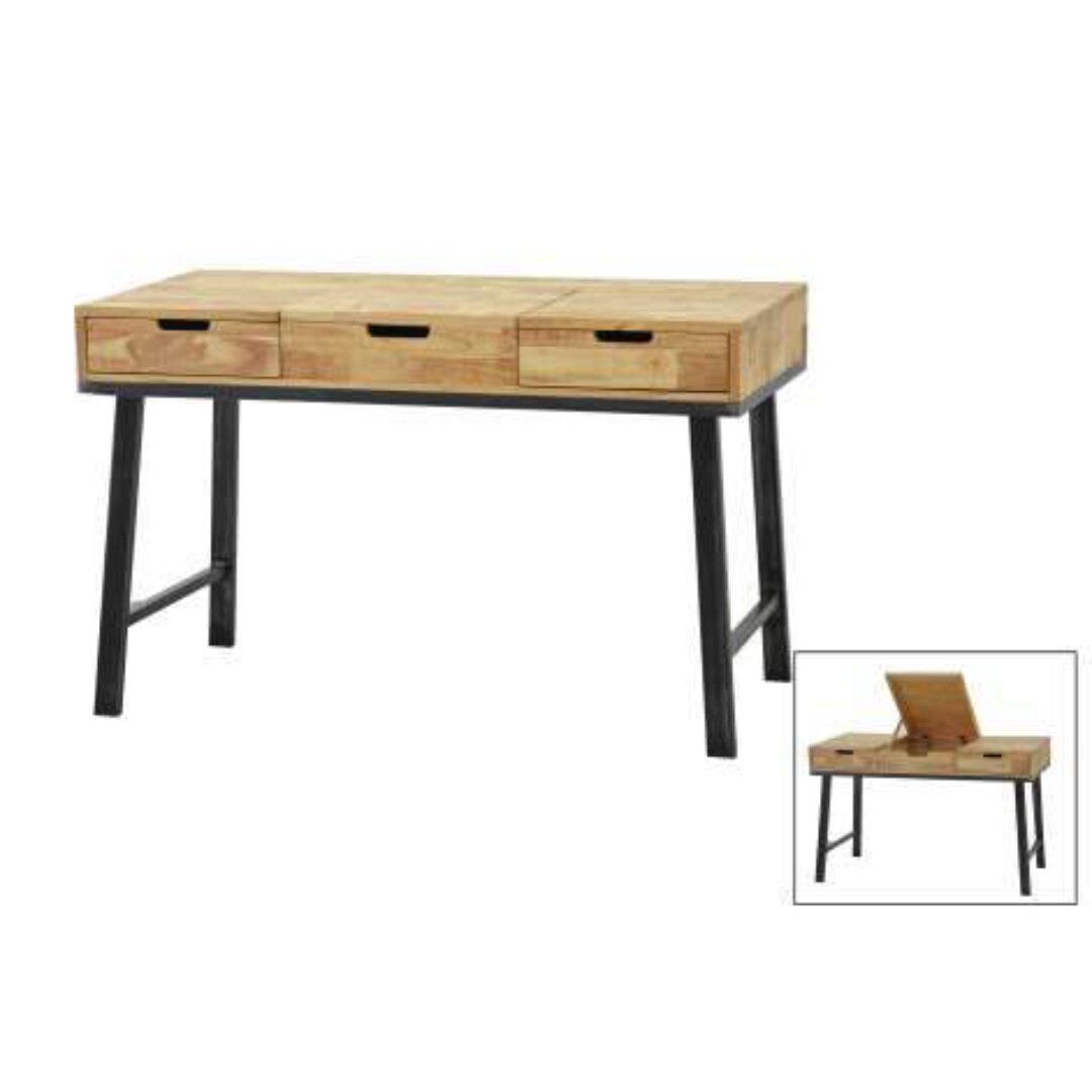 MD7713 Solid Wood Vanity Desk with 2 Drawers, Open Shelf & Mirror
