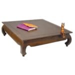 MD8006 Solid Wood Coffee Table with Curved Legs, Giant Square Size (120 cm), Chinese Style
