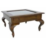 Solid wood coffee table MD8009 (80 cm) with glass top and 1 drawer