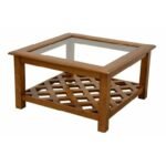 Low Table Glass Square MD8041, Solid wood coffee table with a square glass top