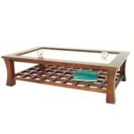 Low Table Glass MD8050, Solid Wood Coffee Table with Glass Top, Zen Style (128 cm)