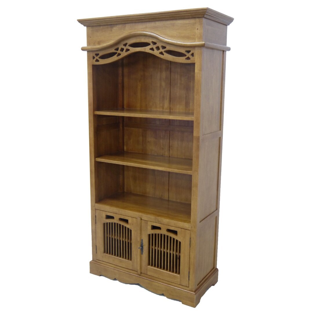 Solid wood bookshelf MD8081 with 2 glass doors, colonial style