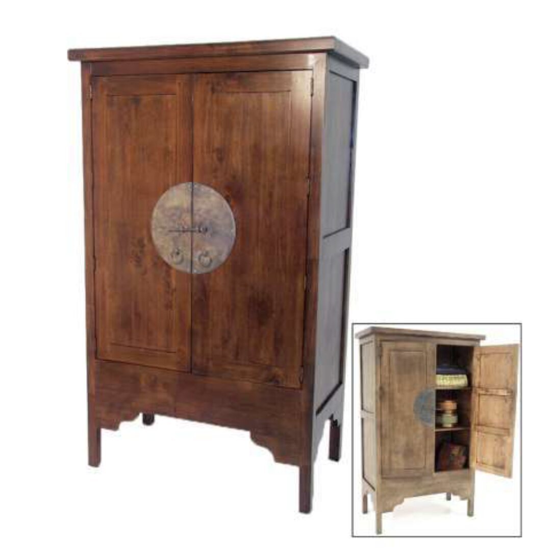 MD8083 Solid Wood Wardrobe with 2 Doors and 3 Shelves, Chinese Style