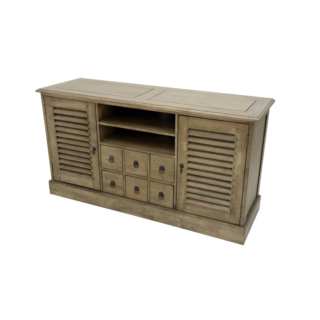 Solid wood TV cabinet MD8089 with 6 drawers and 2 doors, Craftwork style