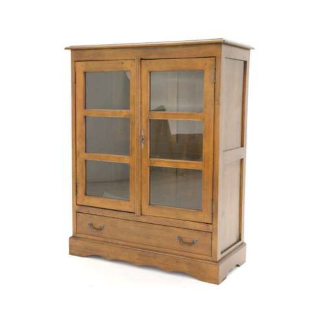 MD8090 Solid Wood Display Cabinet with Glass Doors, 1 Drawer, and 2 Doors, Colonial Style
