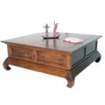 Solid wood coffee table MD8095 with curved opium legs and 4 drawers