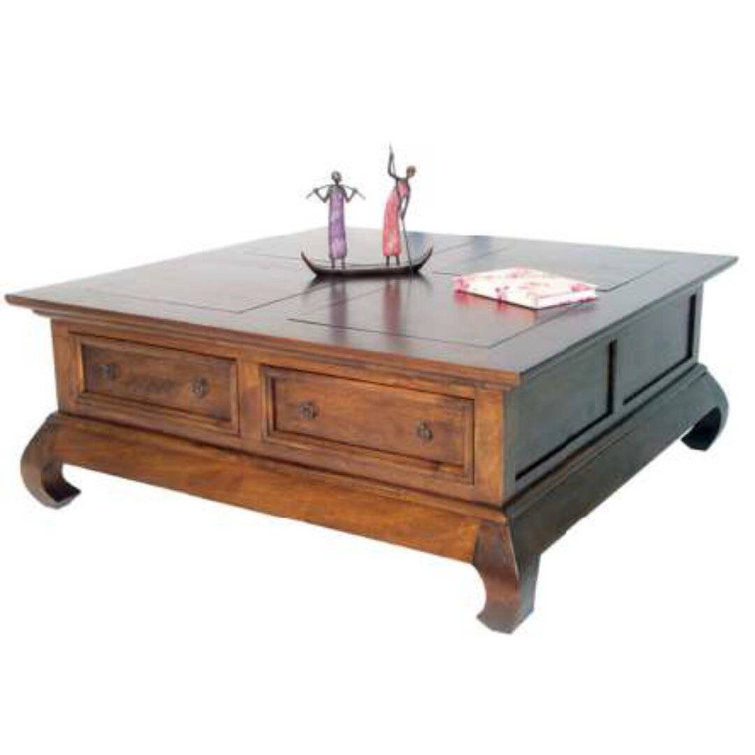 Solid wood coffee table MD8095 with curved opium legs and 4 drawers