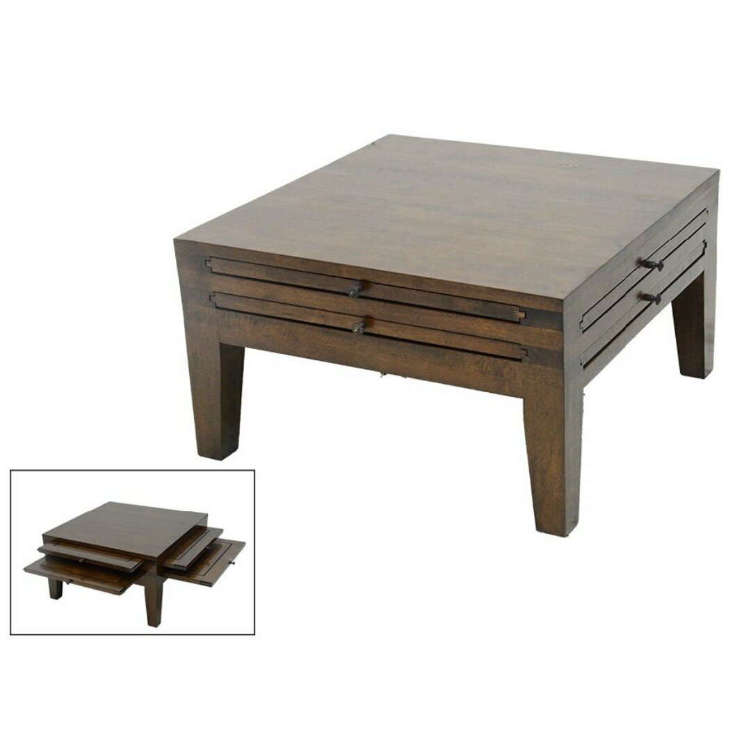 MD8100 Solid Wood Square Coffee Table, 4 Elements Design (Low Table)