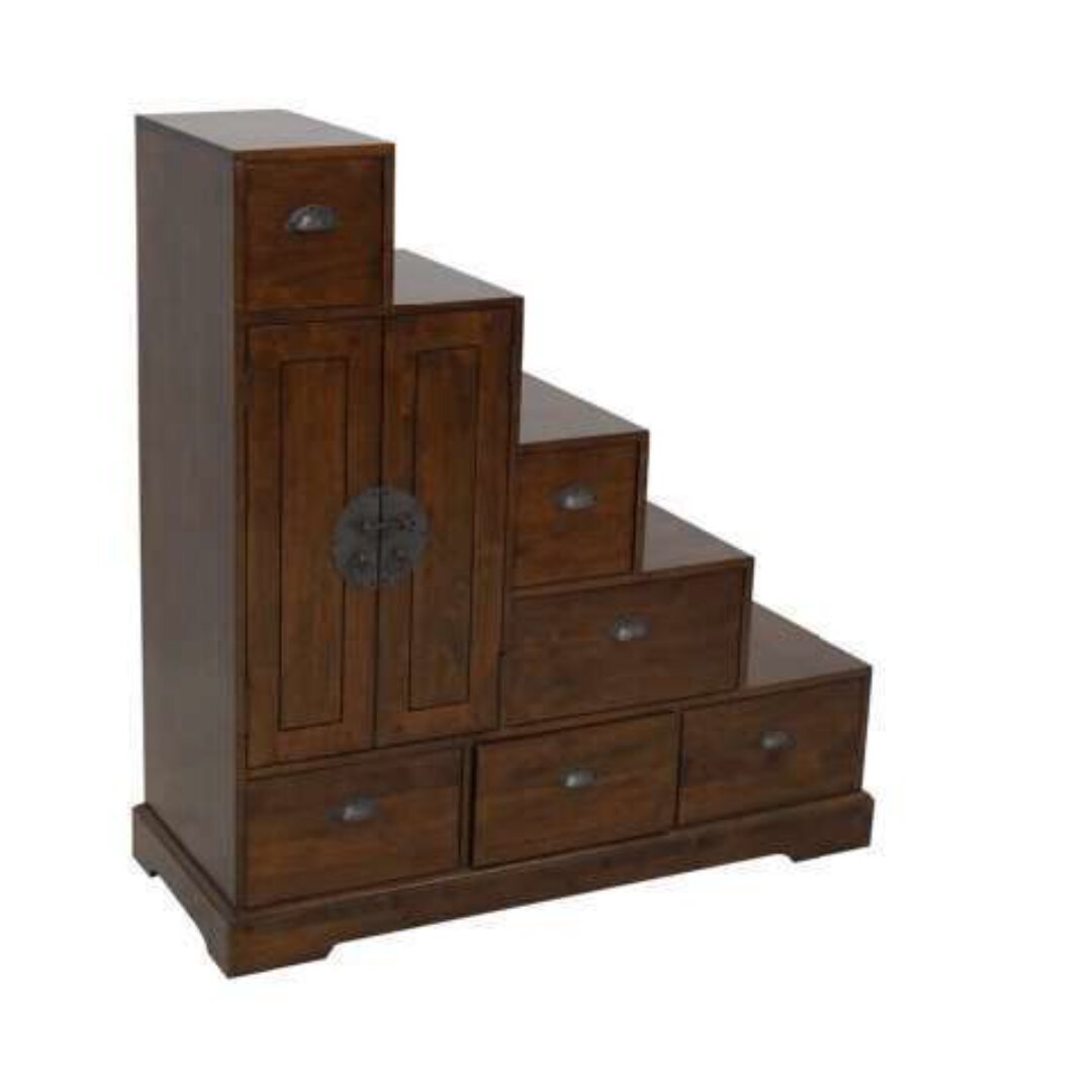 MD8107 Solid wood staircase-style cabinet in Chinese design, with 2 doors and 6 drawers (China Stairs)