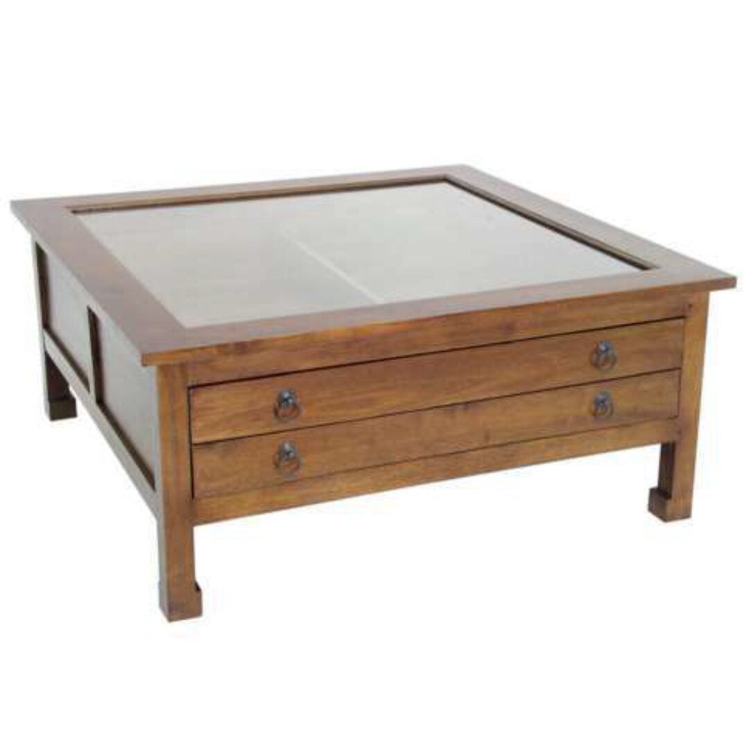 MD8148 Solid Wood Coffee Table with Glass Top and 2 Drawers (Glass China Table)
