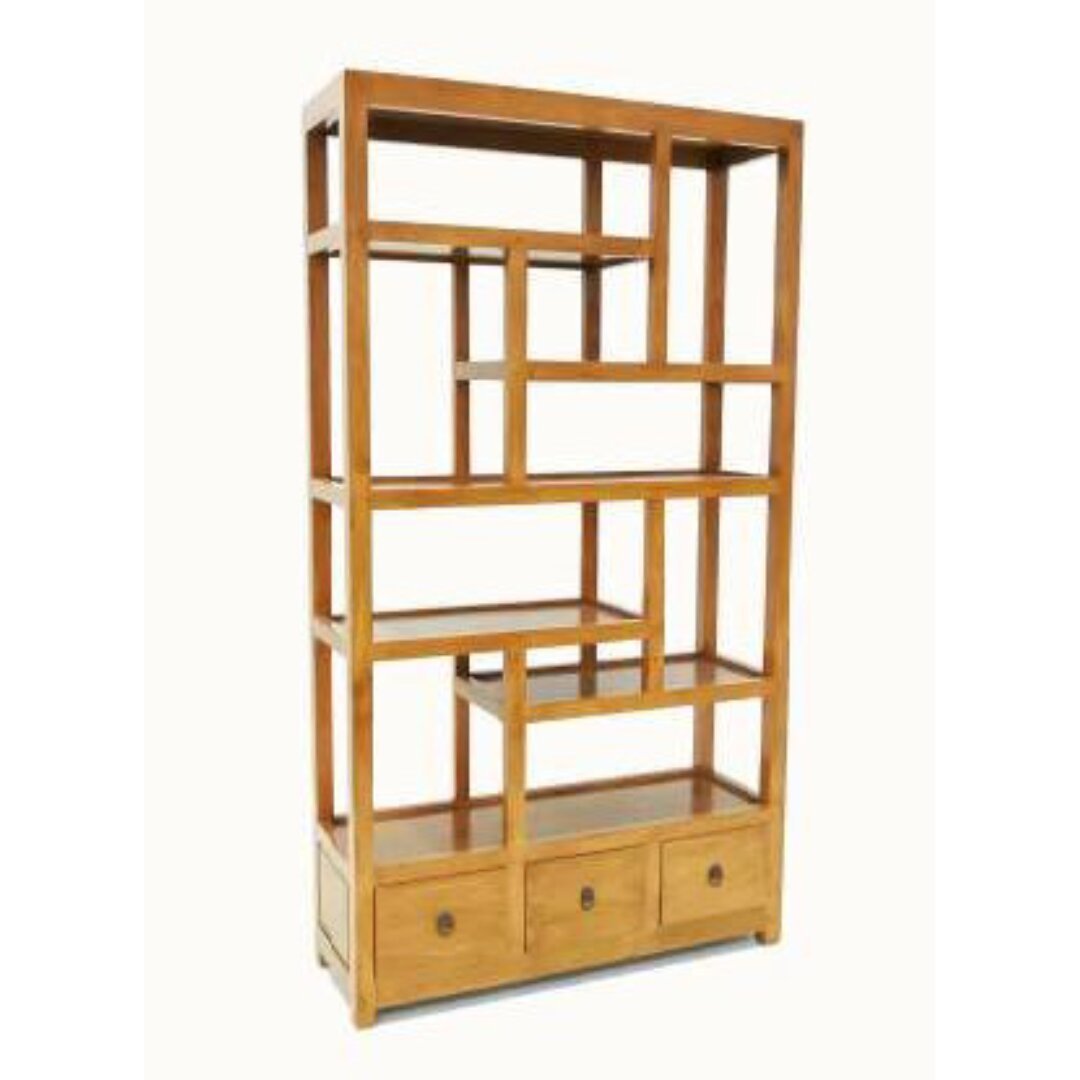 MD8156 Solid Wood Bookshelf with Split-Level Design and 3 Drawers (Unstructured Bookshelf)