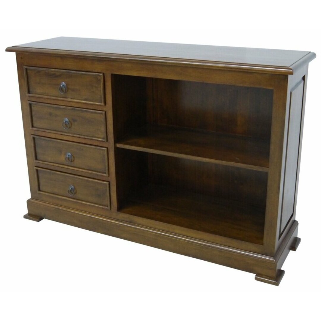 MD8178 Low Bookshelf made of solid wood with 4 drawers