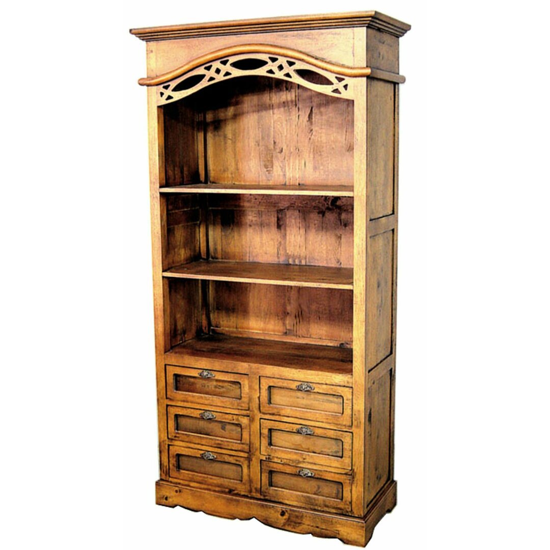 MD8183 Tall, solid wood bookshelf in Colonial style with 6 drawers