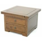 MD8446 Square Low Extension Table, Solid wood extendable coffee table with 2 drawers