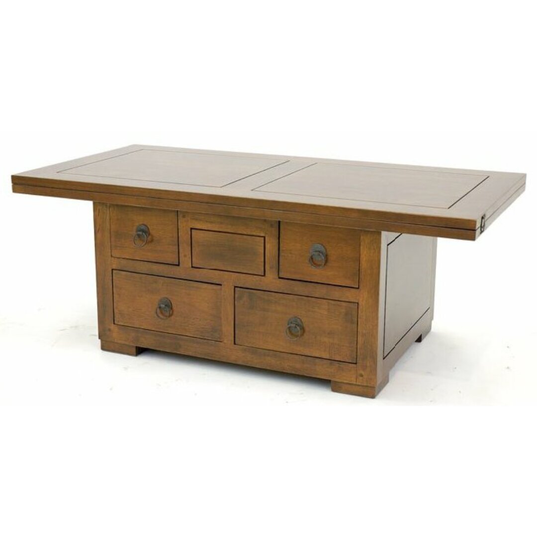 MD8447 Rectangle Low Table, Large solid wood coffee table with 5 drawers