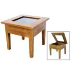 MD8451 Low Table Top Open Glass, Solid wood side table with a glass top that opens to reveal storage and display items