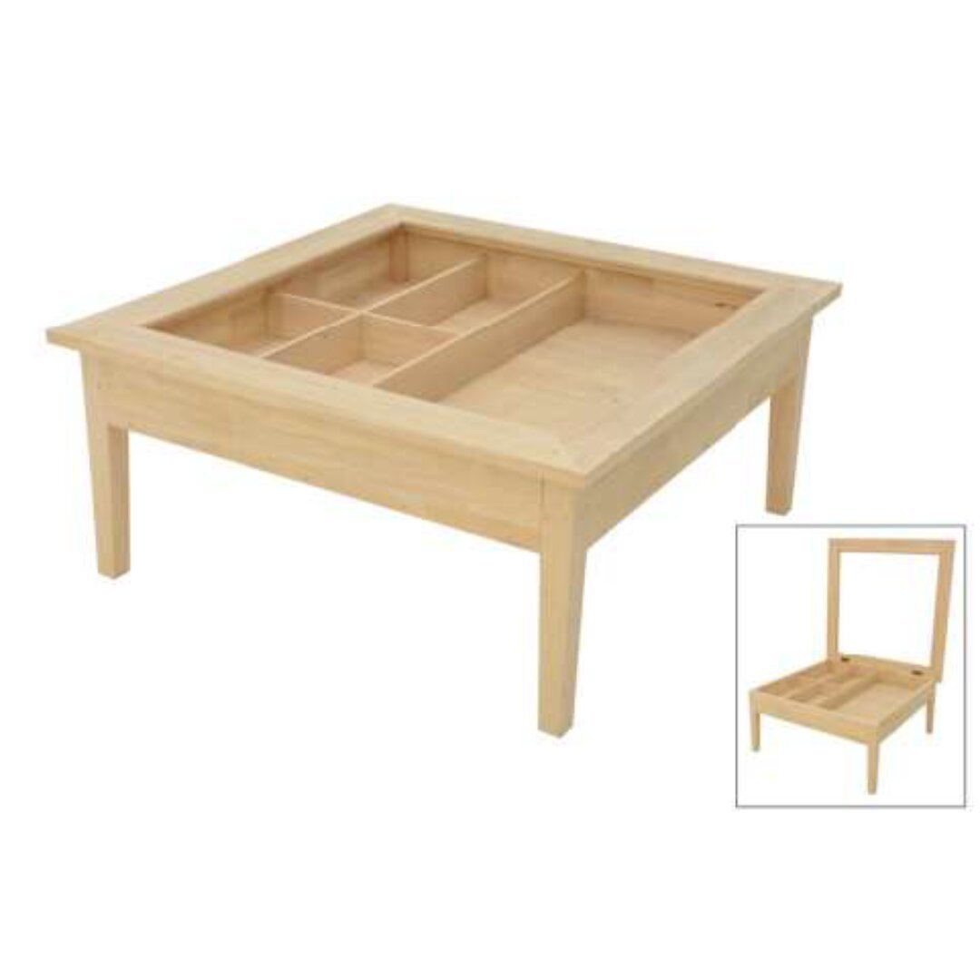 MD8452-1 Low Table Top Open Glass, A square, solid wood coffee table with an openable glass top