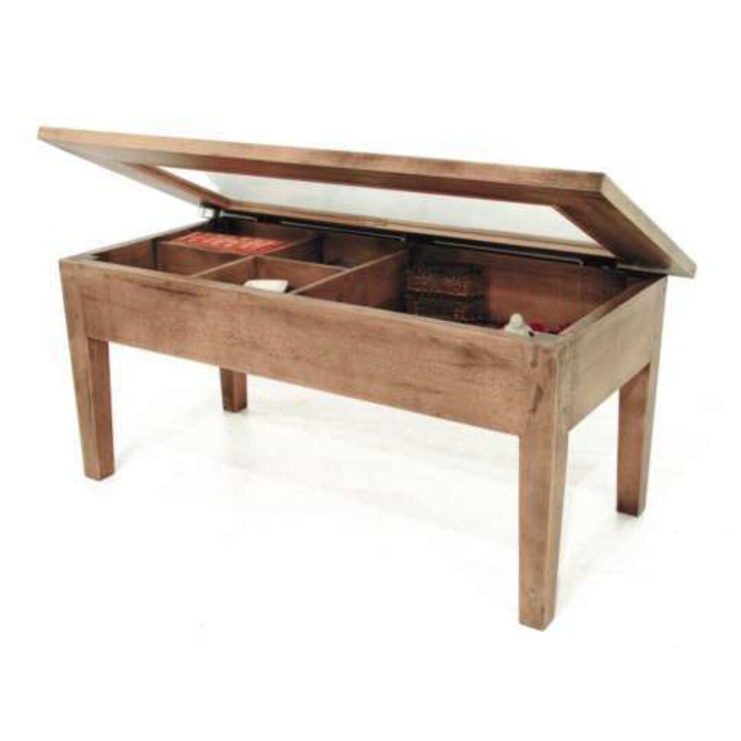MD8452 Low Table Top Open Glass, A 90 cm long solid wood coffee table with a glass top that opens to showcase your beautiful