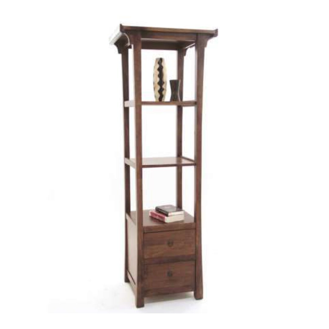 MD8518 Wooden Column Shelf, Tall solid wood shelf with 2 drawers