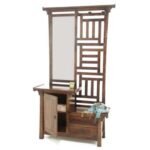 MD8537 Wooden Hat & Coat Rack, Solid wood clothes rack and storage with 1 door and 2 drawers