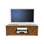 MD8571 TV Cabinet, 125 cm Real Wood TV Stand with 2 Drawers, Elegant Design