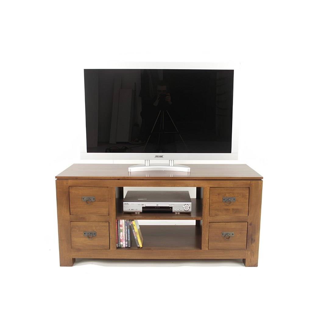 MD8572 TV Cabinet, 125 cm Real Wood TV Stand with 4 Drawers