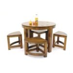 MD8630 Round Dining Table Set with 4 Stools, Solid wood round dining table set with 4 stools