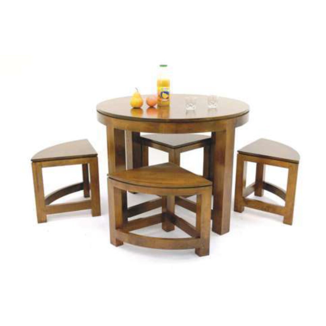MD8630 Round Dining Table Set with 4 Stools, Solid wood round dining table set with 4 stools