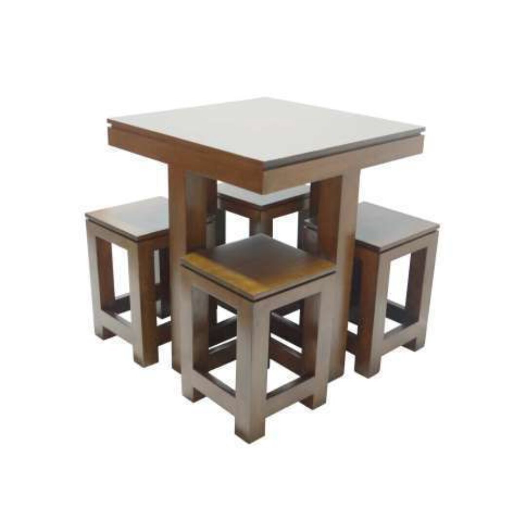 MD8631-2 Square Dining Set, Solid wood dining table set with 4 stools