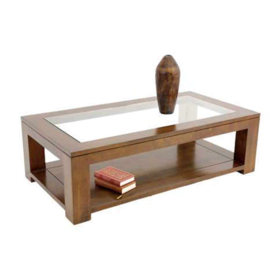 MD8638 Coffee Table with Glass Top, Solid wood coffee table with tempered glass top, modern design