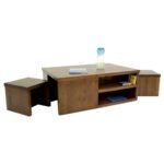 MD8647 Coffee Table Set with 2 Stools, Solid wood coffee table set with 2 stools