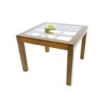 MD8651KD Square Dining Table (KD), Solid wood dining table with glass top