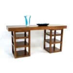 MD8655 Sliding Console Table, Solid wood console table with 3 sliding doors