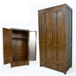 Wardrobe with 2 doors and 2 drawers with mirror MD8724-2, Solid wood wardrobe with mirrored doors