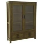 MD8736 Glass Display Cabinet, Solid wood display cabinet with 2 doors and 2 drawers, wide design