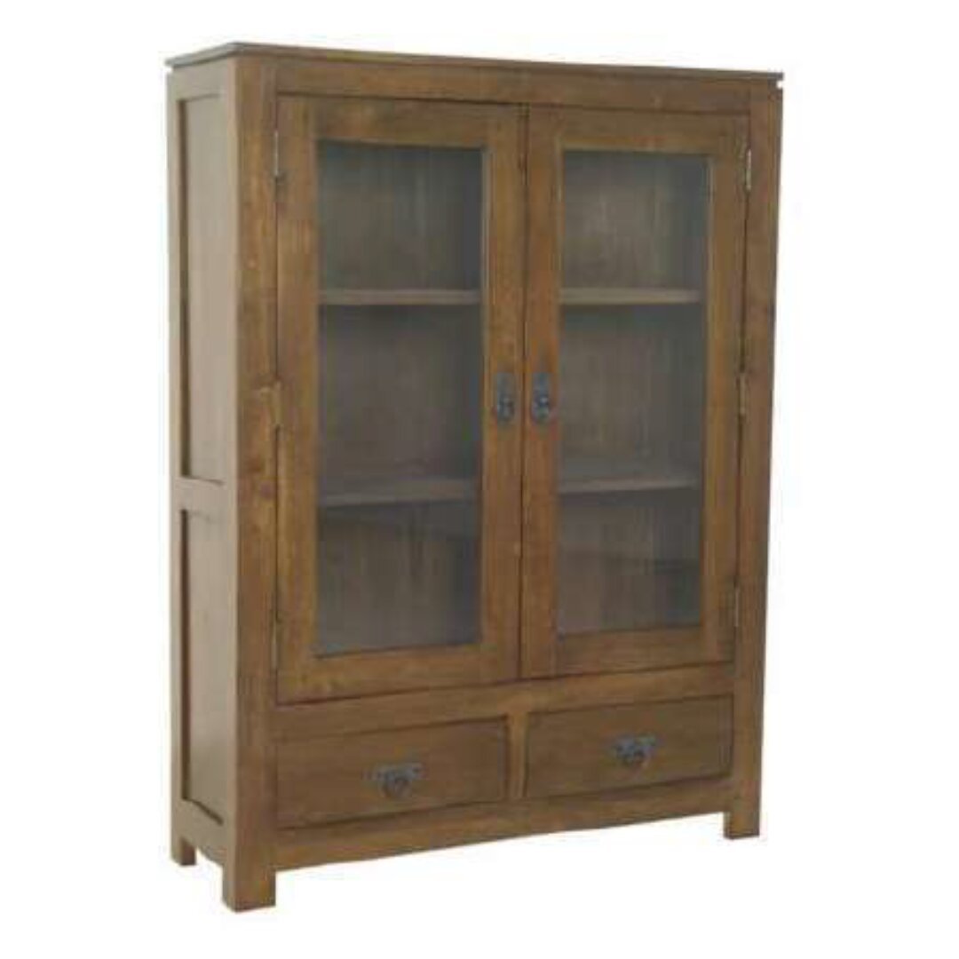 MD8738 Glass Display Cabinet, Hong Kong Style Solid Wood Display Cabinet with 2 Doors and 2 Drawers