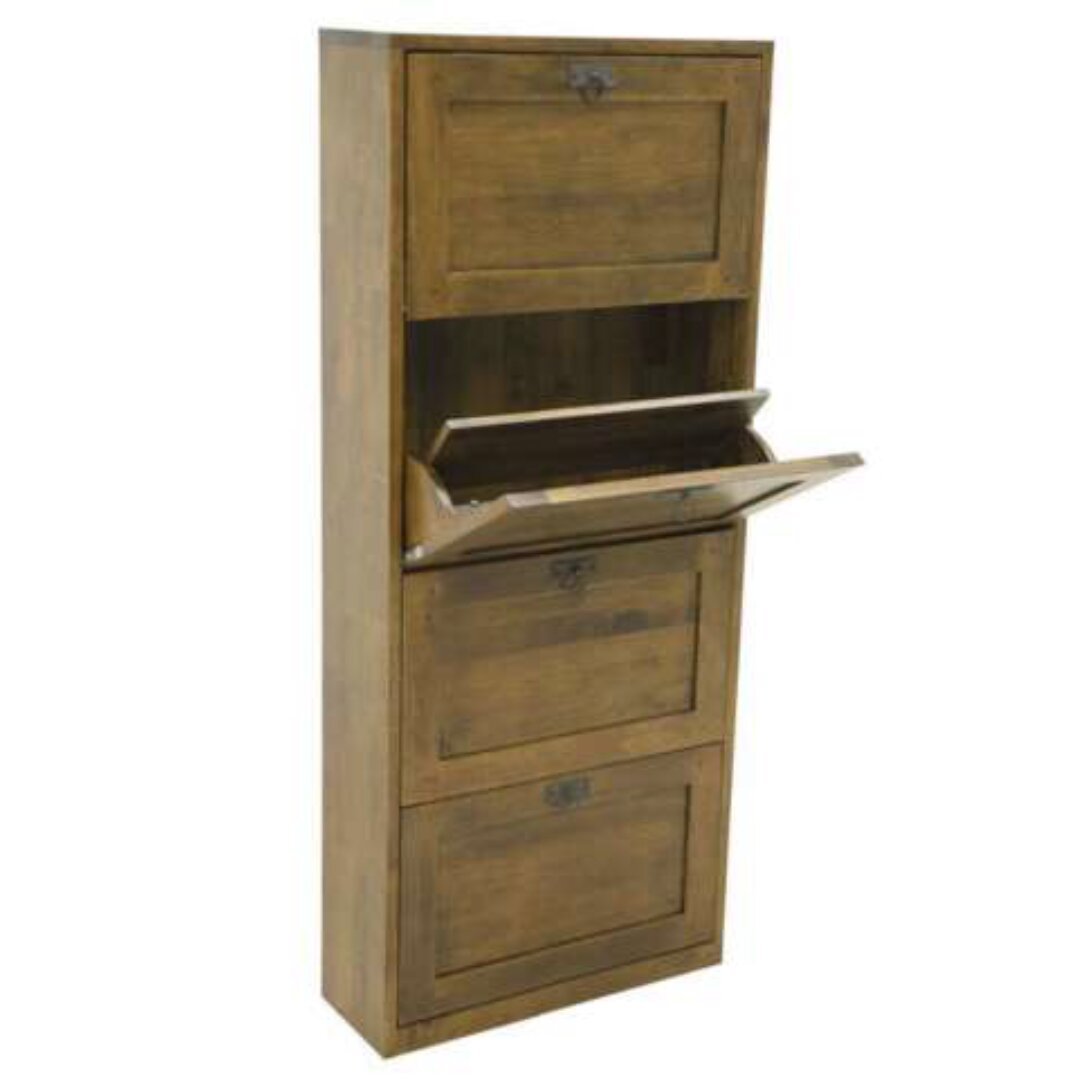 MD8752 Shoe Cabinet, A tall, space-saving shoe cabinet made of solid wood with four flip-down doors