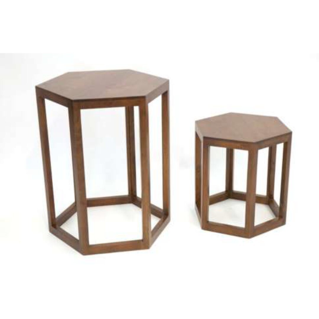 MD8876 Accent Table Set, Set of 2 Solid Wood Side Tables with Modern Design